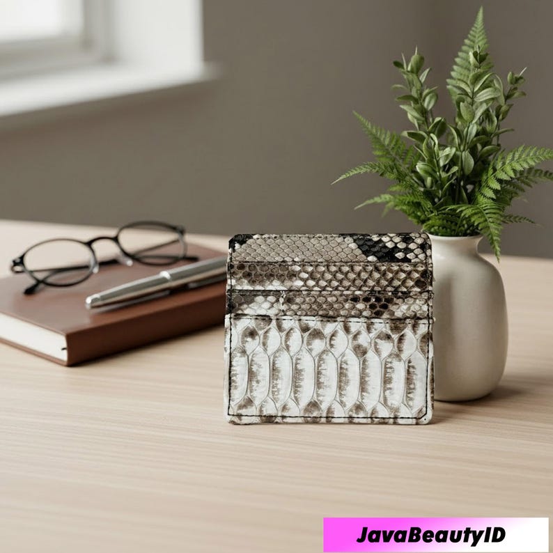 Snake Skin Card Holder, Exotic Python Leather Wallet, Slim Credit Card Case