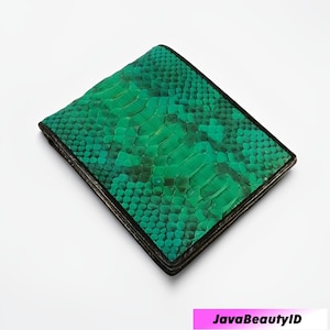 Cartera auténtica de piel de pitón verde: elegante y única, cartera de piel de pitón, cartera de piel de serpiente, cuero exótico, cartera de serpiente