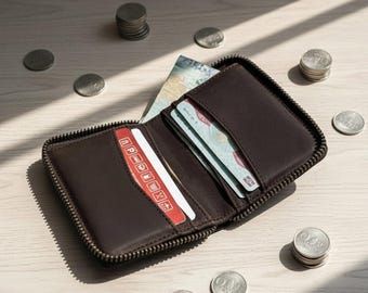 Zipper Card and Coin Wallet, Unisex Minimalist Slim Purse, Secure EDC Pouch