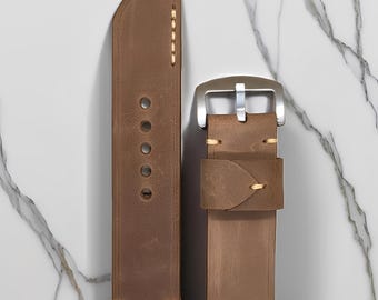 Handmade CH Light Brown Premium Leather Strap, Leather Watch Strap, Handmade Strap, Leather Strap
