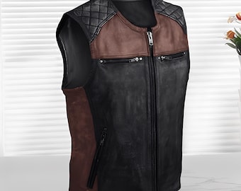Chaleco de motociclista de cuero sintético para hombre, chaleco de cuero, chaleco de cuero para motociclista, chaleco de cuero para hombre, chaleco de cuero estilo western, chaleco de cuero para motociclista.