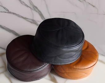 Men's Genuine Leather Peci Hat, Handmade Authentic Kopiah, Islamic Prayer Cap, Unique Hajj Headwear, Gift for Muslim Men