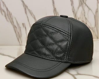 Vintage Black Leather Baseball Cap: 90s Retro Style - Etsy