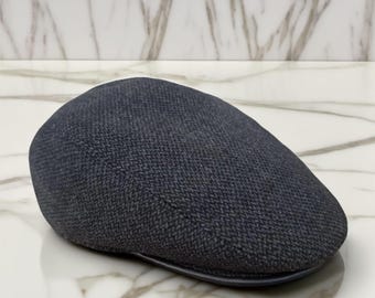 Classic Men's Flat Cap, Dark Grey Wool Tweed, Genuine Leather Visor, Driving Hat, Peaky Blinders Fashion, Vintage Newsboy Cap