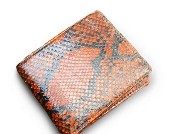 Portfel męski Exotic Brown Python – składany na pół, skóra węża, egzotyczny portfel, kolorowy portfel, męski portfel