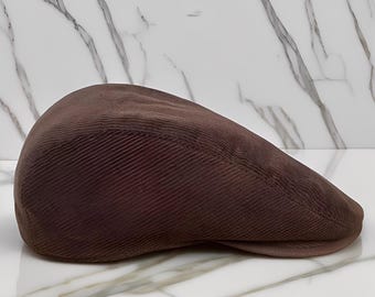 Men’s Vintage Flat Cap – Brown Leather Combination, Ivy Cap, Vintage Driving Hat, Minimalist Gentleman Style, Unique Gift for Him