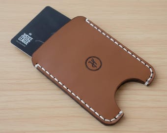 Personalized Leather Card Holder, Tan Minimalist Wallet for Men And Women, Custom Engraved Name Business Card Case, Groomsmen Gift