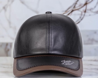 Men's Vintage Faux Leather Baseball Cap, Retro Style Leather Baseball Cap, Adjustable Strap, Premium PU Leather, Stylish Casual Dad Hat