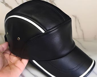 Cappellino da baseball da uomo in vera pelle, stile sportivo, finiture a contrasto, copricapo di alta qualità, elegante e di alta qualità, cinturino regolabile