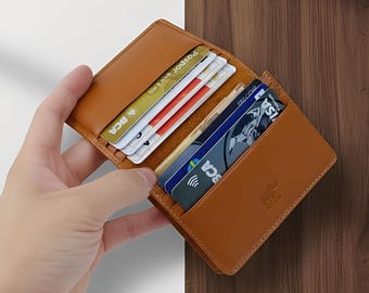 Genuine Leather Card Wallet for Men Minimalist Bifold Organizer Handmade Slim Accessory Gift
