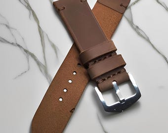 Crazy Horse Genuine Leather Watch Strap 1 Layer Brown, ,Leather Watch Strap, Handmade Strap, Leather Strap