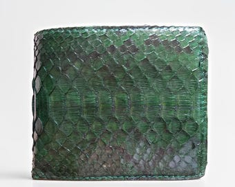 Genuine Python Snake Skin Men&#39;s Wallet Bifold Elegant and Comfortable Green Color,Python Skin Wallet,Snake Skin Wallet,Exotic Leather