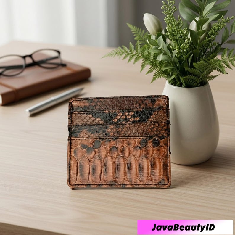 Snake Skin Card Holder, Exotic Python Leather Wallet, Slim Credit Card Case