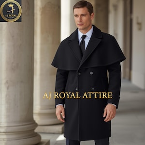 Wool Inverness Cape Coat Victorian Coachman Cape Overcoat Handmade