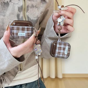 Ins Fashion Brown Grid Case, 3D Airpods Pro 2 Case | Airpods 4 Case - Gift For Her