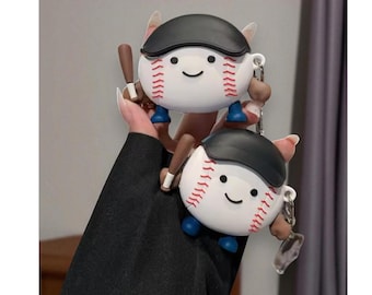 Cute Baseball Boy Pattern Earphone Case, Airpod Case With Keychain, Compatible with AirPods Pro/Pro2/1/2/3/4, Gift For Him/Her