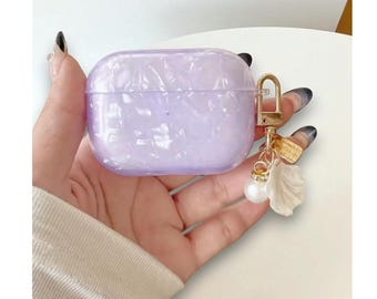 Estuche morado para Airpods, estuche de perla para auriculares, estuche de silicona para Airpods 1, 2, 3, 4 Pro 2, regalo para ella