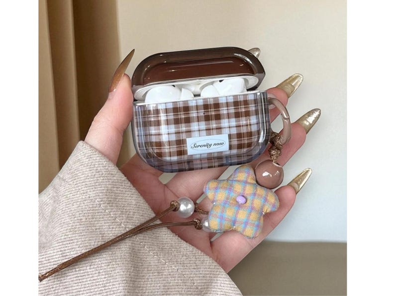 Ins Fashion Brown Grid Case, 3D Airpods Pro 2 Case | Airpods 4 Case - Gift For Her