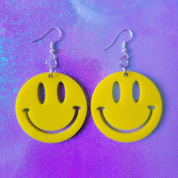 Smiley Face Earrings/Hypoallergenic Earrings/Cute Groovy Psychedelic Rave Retro Jewelry/Earrings For Women/Y2K