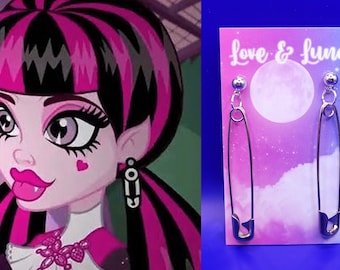 Jolies boucles d'oreilles Draculaura/Bijoux gothiques/Boucles d'oreilles personnalisables Monster High/hypoallergénique/Boucles d'oreilles colorées/Boucles d'oreilles tendance/Cadeau pour femme