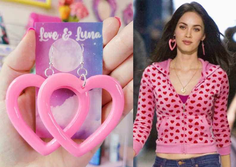 Big Heart Earrings / Cute Pink Earrings / Statement Earrings / Jennifer's Body Movie / Y2K/ Valentine's Day image 1