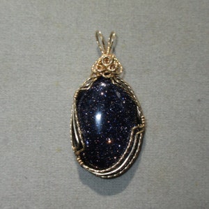 Blue Goldstone Pendant in 14K Gold-Filled Wire-Wrap Setting