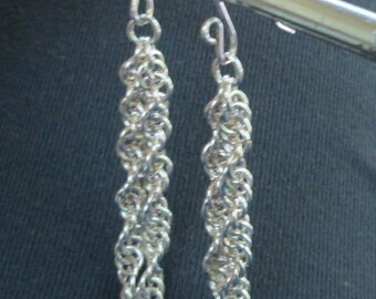 Twisted Chainmaille Drop Earrings in Sterling Silver - CLEARANCE