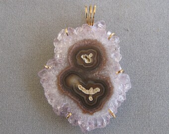 Stalactite Slice Pendant Wrapped in 14K Gold-Filled Wire - CLEARANCE!!