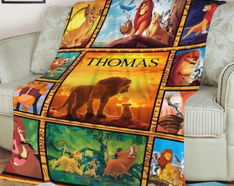 Personalized Lion King Blanket, Lion King Birthday Blanket Gift, Disney Bedding Decor, Custom Name Baby Blanket, Christmas Blanket Gift