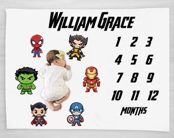 Superhero Milestone Blanket, Boy Milestone Blanket, Superhero Boy Nursery, Personalized Superhero Blanket, Personalized Baby Blanket