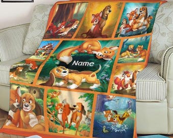 Custom The Fox And The Hound Pictures Collage Blanket, The Fox And The Hound Cartoon Birthday Blanket, The Fox And The Hound Fleece Blanket