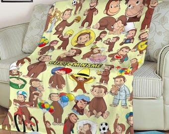 Personalized Curious George Blanket, Curious George Blanket, Custom Name Blanket, Birthday Gifts, Moneky George, Money Lover Blanket