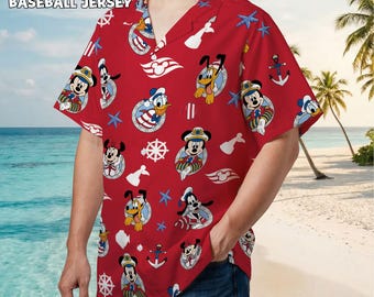 Maritime Disney Cruise Hawaiian Shirt Set, Mickey Minnie Sailor Red Nautical Outfit, Family Matching DCL Summer Vacation Wear 2026