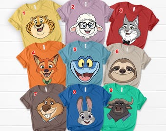 Disney Zootopia 2 Alla karaktärer Big Face-kostym T-shirt, Judy Hopps Nick Wilde Gary Finnick Bellwether T-shirt, Disneyland-tröja med familjemotiv