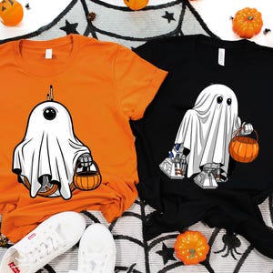 Custom Star Wars All Characters Disney Halloween Shirt, Star Wars Ghost Shirt, R2D2 BB8 ghost Halloween Party, couple Halloween Trip Shirt