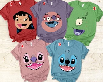 Camisa de disfraz de Halloween de Lilo y Stitch de Disney con cara grande, camisa de fiesta de Disney con Ángel y Stitch, camisa de viaje en pareja de Disney