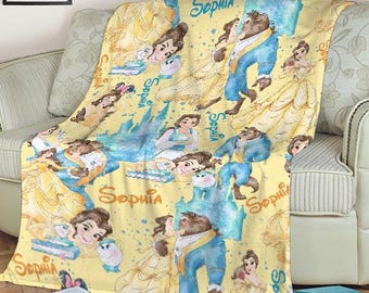 Personalized Beauty and the Beast Disney Princess Belle Blanket, Custom Name Baby Girl Blanket, Princess Birthday Girl, Tale as Old as Time