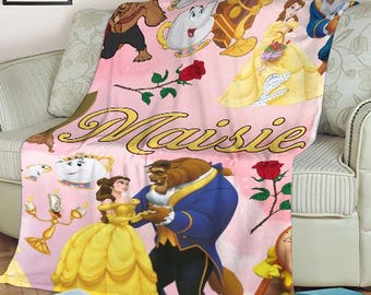 Personalized Beauty And The Beast Blanket, Belle Princess Blanket, Tale as Old as Time, Custom Name Disney Belle Beast Blanket, X-mas Gift