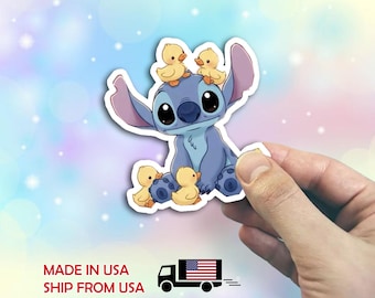 Stitch with Ducklings Disney Laptop Stickers, Lilo and Stitch Aloha planner stationery decal water bottle cell phone