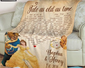 Beauty And Beast Personalized Blanket for Anniversary Engagement Birthday Newly Wed, Tale As Old as Time, Adam & Belle Blanket For Him Her