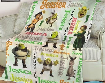 Personalized Name Shrek Characters Blanket Shrek Movie Blanket Custom Shrek Characters Baby Blankets Bedding Decor Gift For Kids