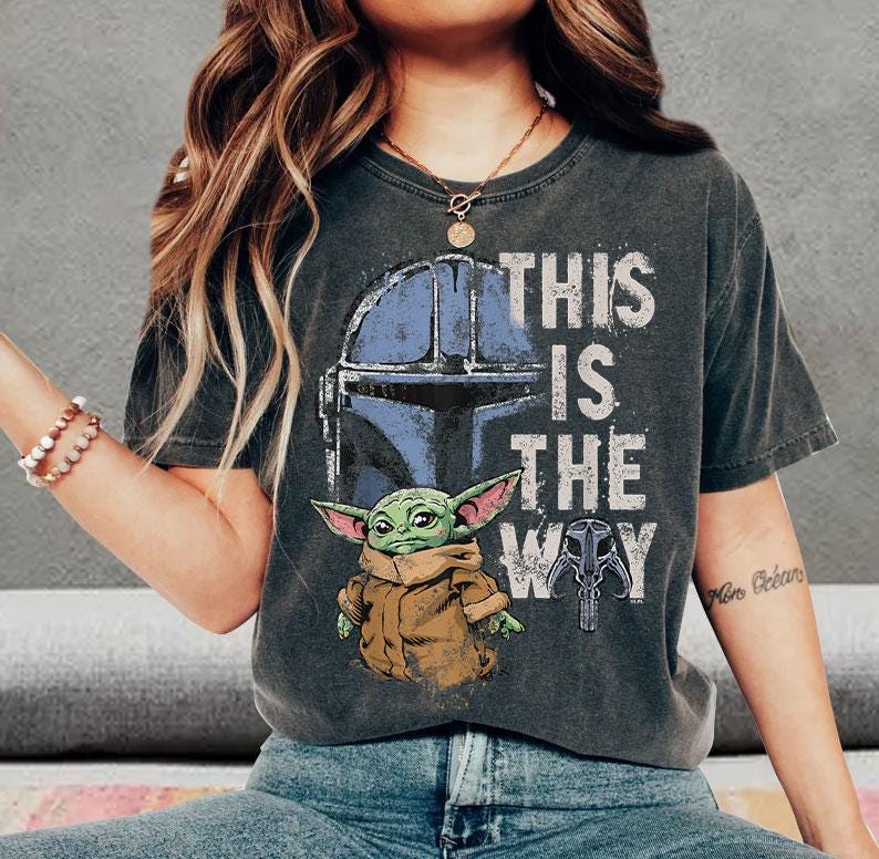 Mandalorian Grogu Shirt, Bab Yoda T-Shirt, Star Wars This Is The Way Tee, Disneyland Family Trip, 90s Style Star Wars image 1