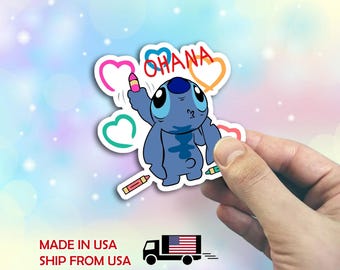 Ohana Doodles Disney Laptop Stickers, Lilo and Stitch Aloha planner stationery decal water bottle cell phone