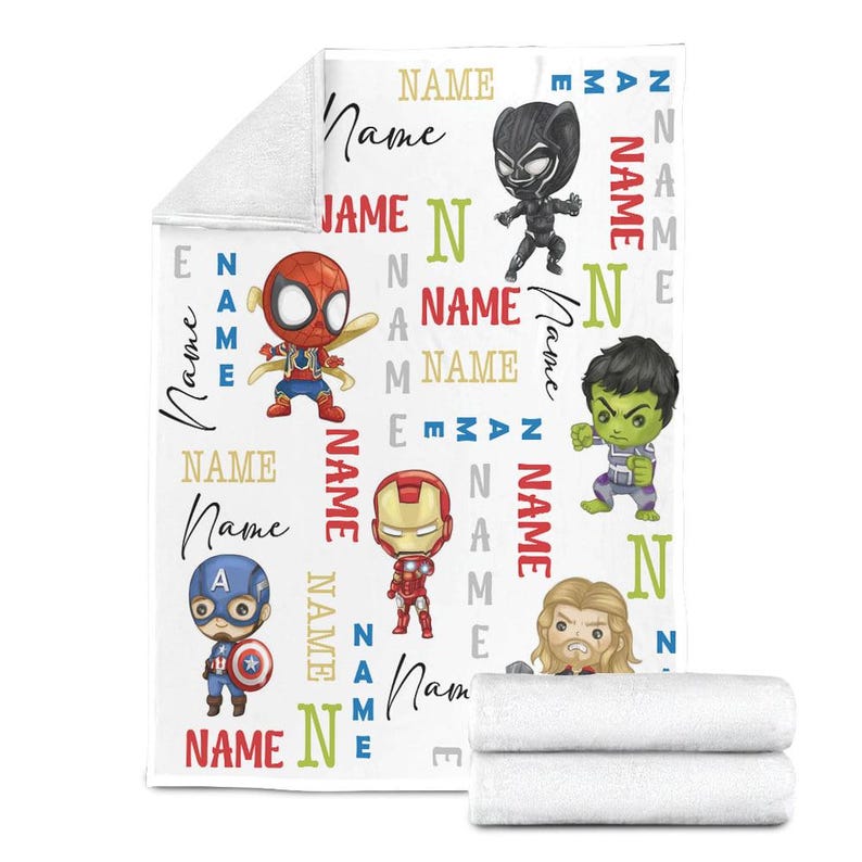 Personalized Super Hero Blanket, Super Hero Sherpa Throw Blanket, Custom name Baby Blanket, Marvel Ironman Thor Hulk Birthday Blanket bild 2