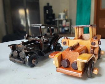 Hand Carved Wooden Vintage Car Figurines - Classic Automobile Decor - Rustic Wood Toy Car - Old 1910's Car Toy - Wood Handicraft