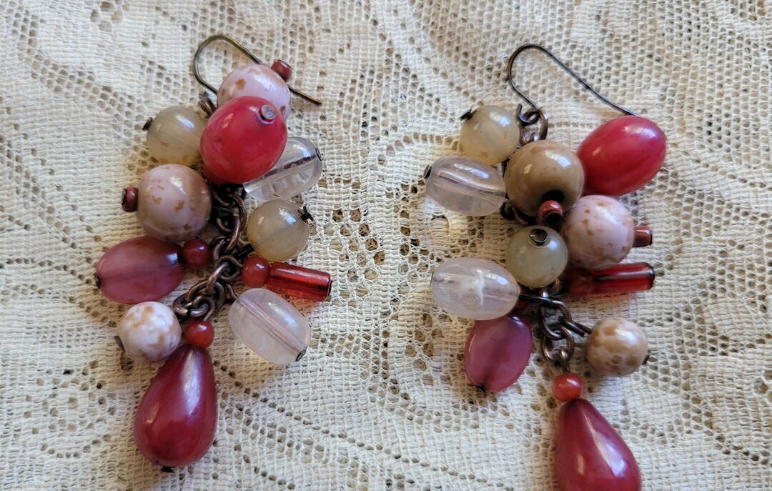 Fun Dangle Earrings Vintage Pink Beige Lightweight 20240510B - Etsy