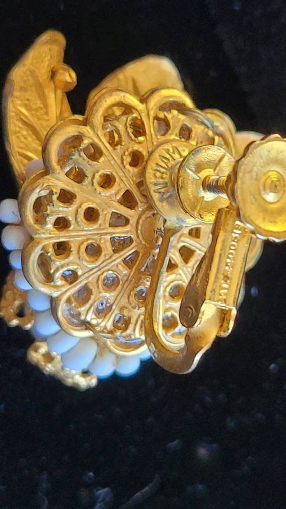 Miriam Haskell Earrings Signed clip milk glass - image 4