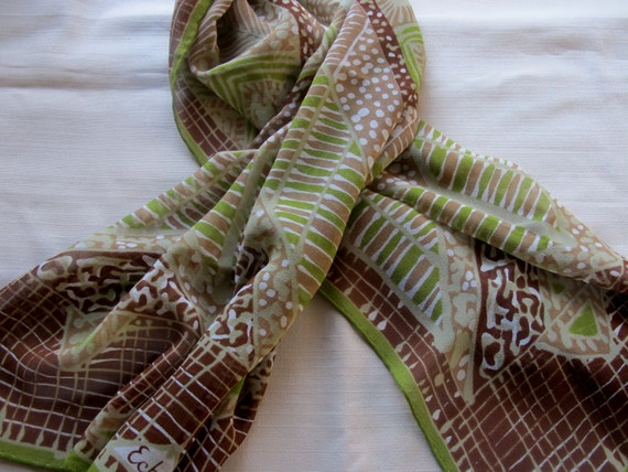 Cocoa Chiffon Silk ECHO long scarf brown green of… - image 1