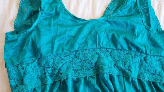 Teal Lace Long Nightgown Large nylon - image 3