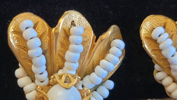 Miriam Haskell Earrings Signed clip milk glass - image 2
